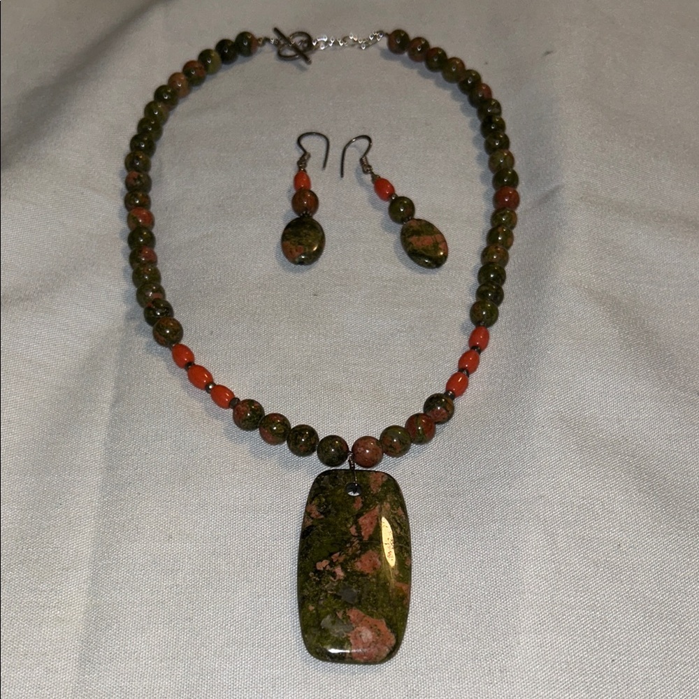 Unakite Natural Stone Necklace with Pendant